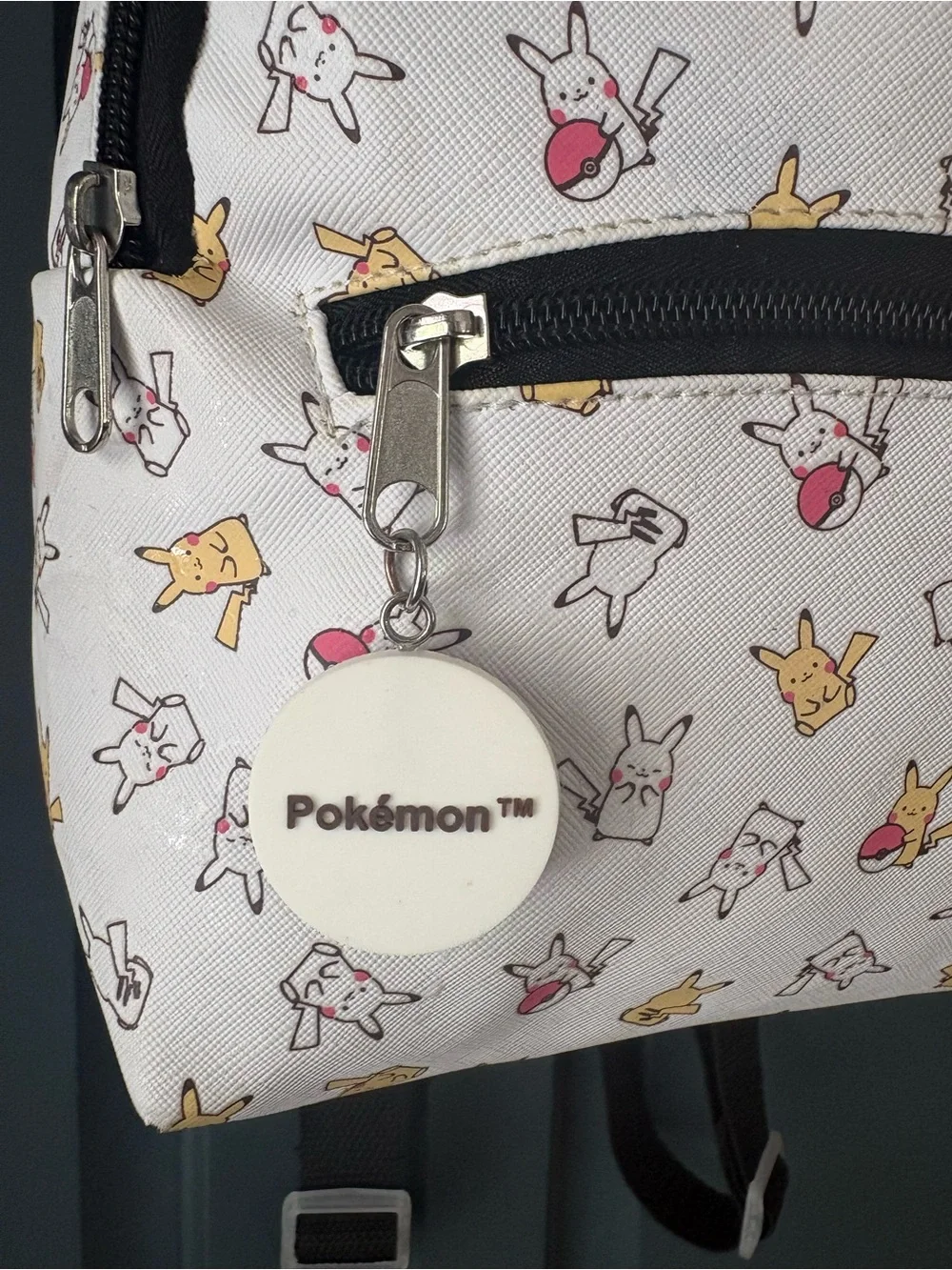 Pokemon White Pikachu Pattern Kids Mini Backpack with Black Accents